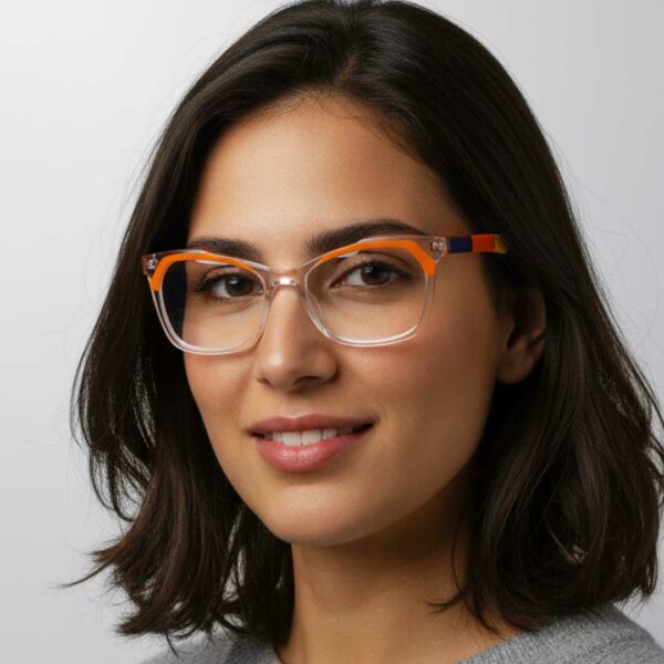 Óculos retangular transparente com detalhe laranja - Imagem 3