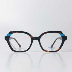 Óculos quadrado tartaruga com detalhe azul